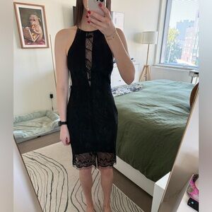 Astr Elegant Black Lace Mini Dress